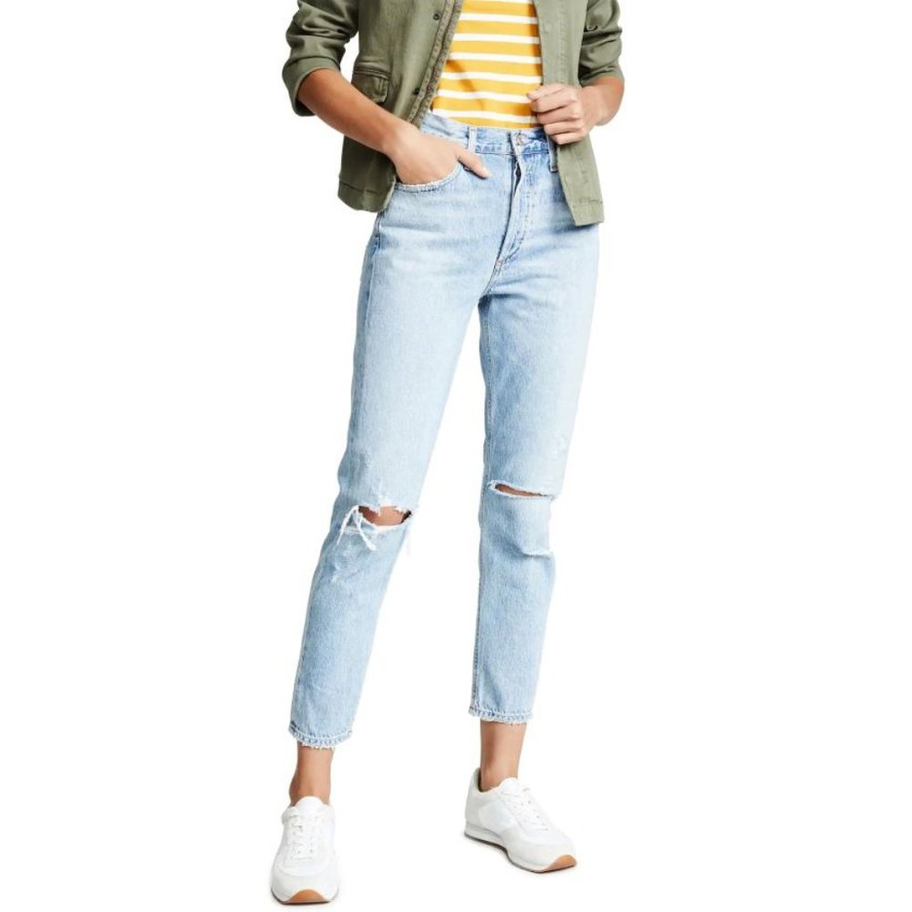 Agolde Jamie High Rise Shakedown Destroyed Distressed Hi-Waist Ripped Jeans 25